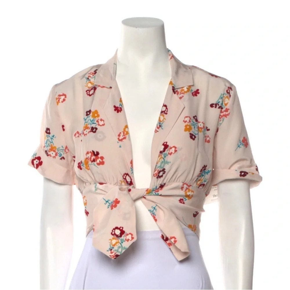Lhd floral crop top silk short sleeve